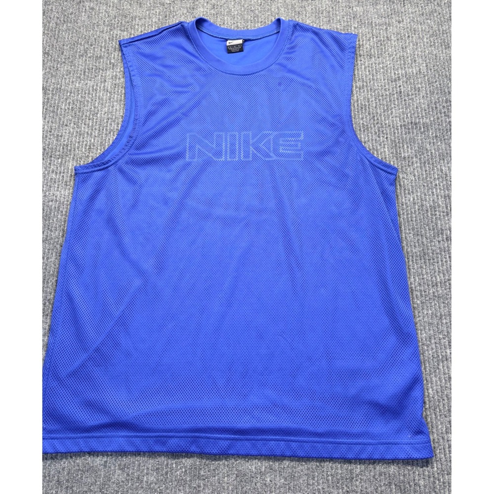 Nike Mens Vintage Mesh Sleeveless Tank Top Blue Large Logo RN56323